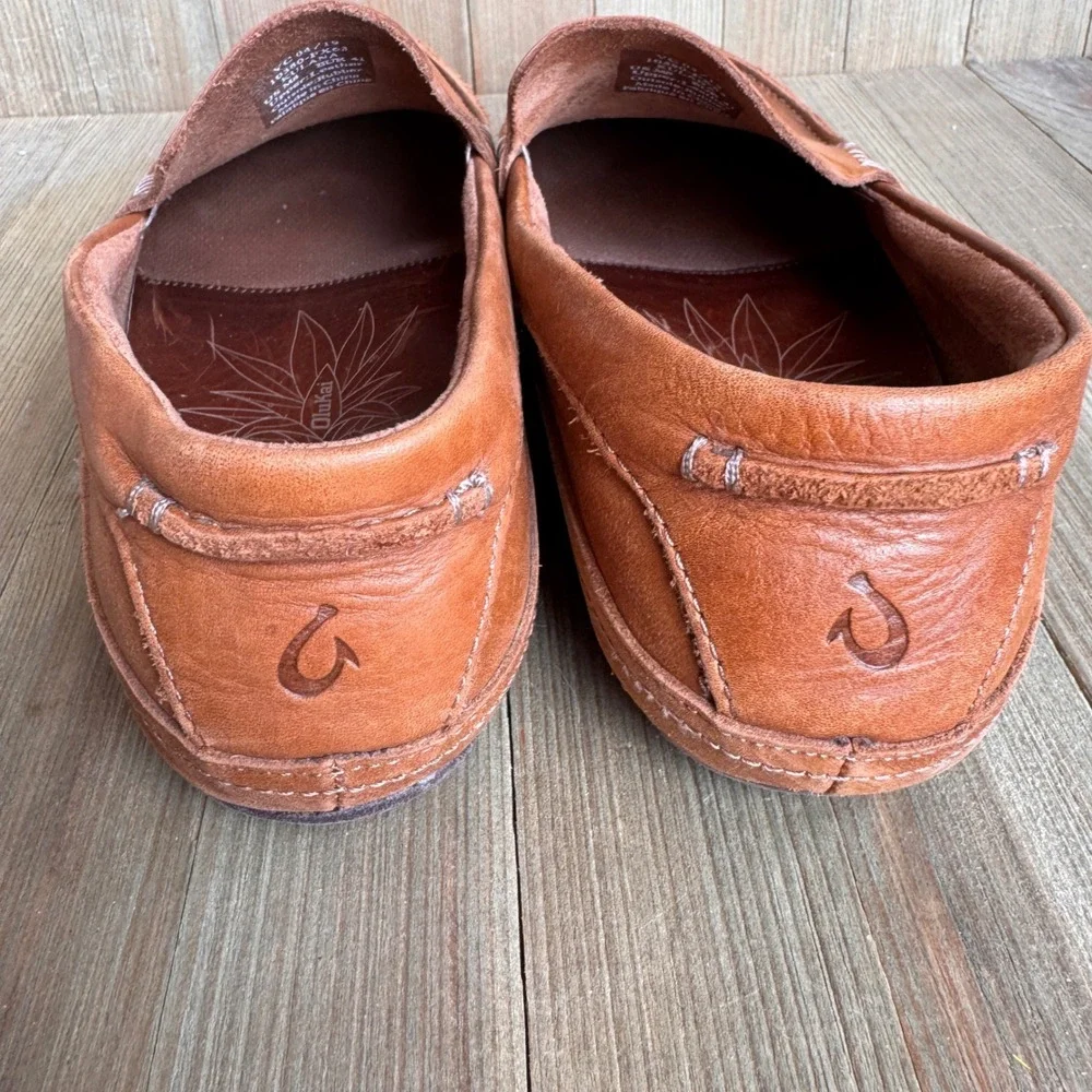 OluKai Kulana Mens Leather Slip On Loafers Fox Brown 10380-FX63 Size 8